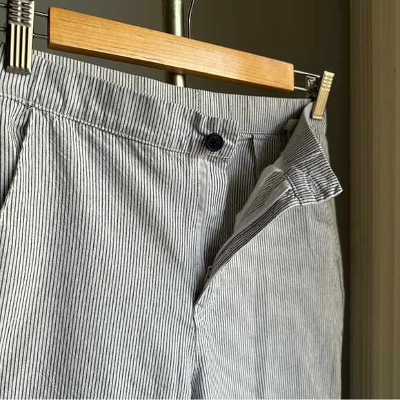 Pull&Bear Blue and White Stripes 100% Cotton High Rise Cigarette Pants Trousers - Picture 6 of 9